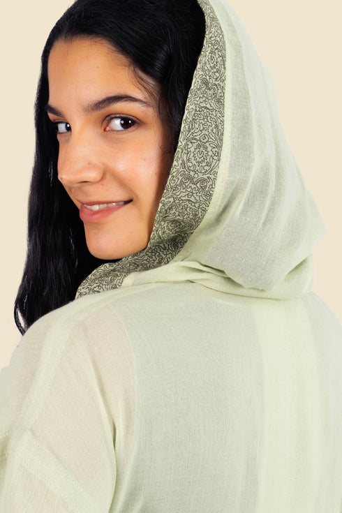 Embroidered long coat in cotton with hoodie